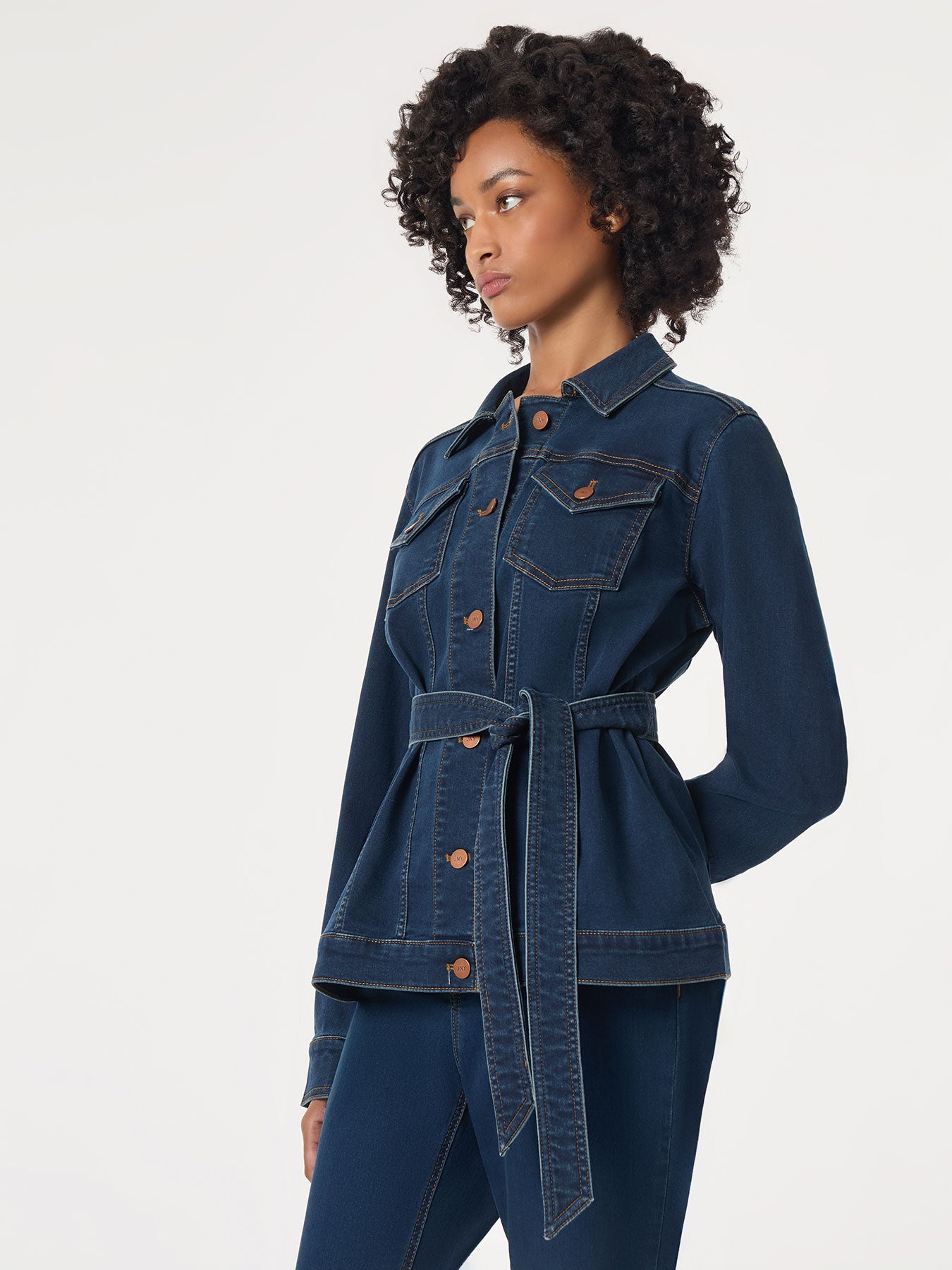 Petite Denim Belted Button-Front Jacket - Image 3
