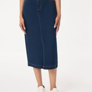 Midi Denim Front Slit Skirt, West Point Wash