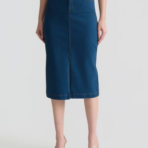 Midi Denim Front Slit Skirt, Phoenix Wash