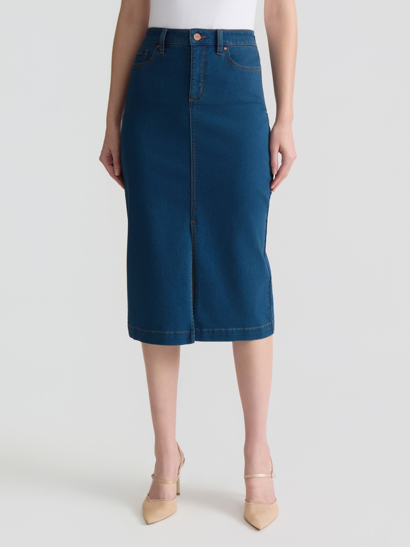 Midi Denim Front Slit Skirt, Phoenix Wash