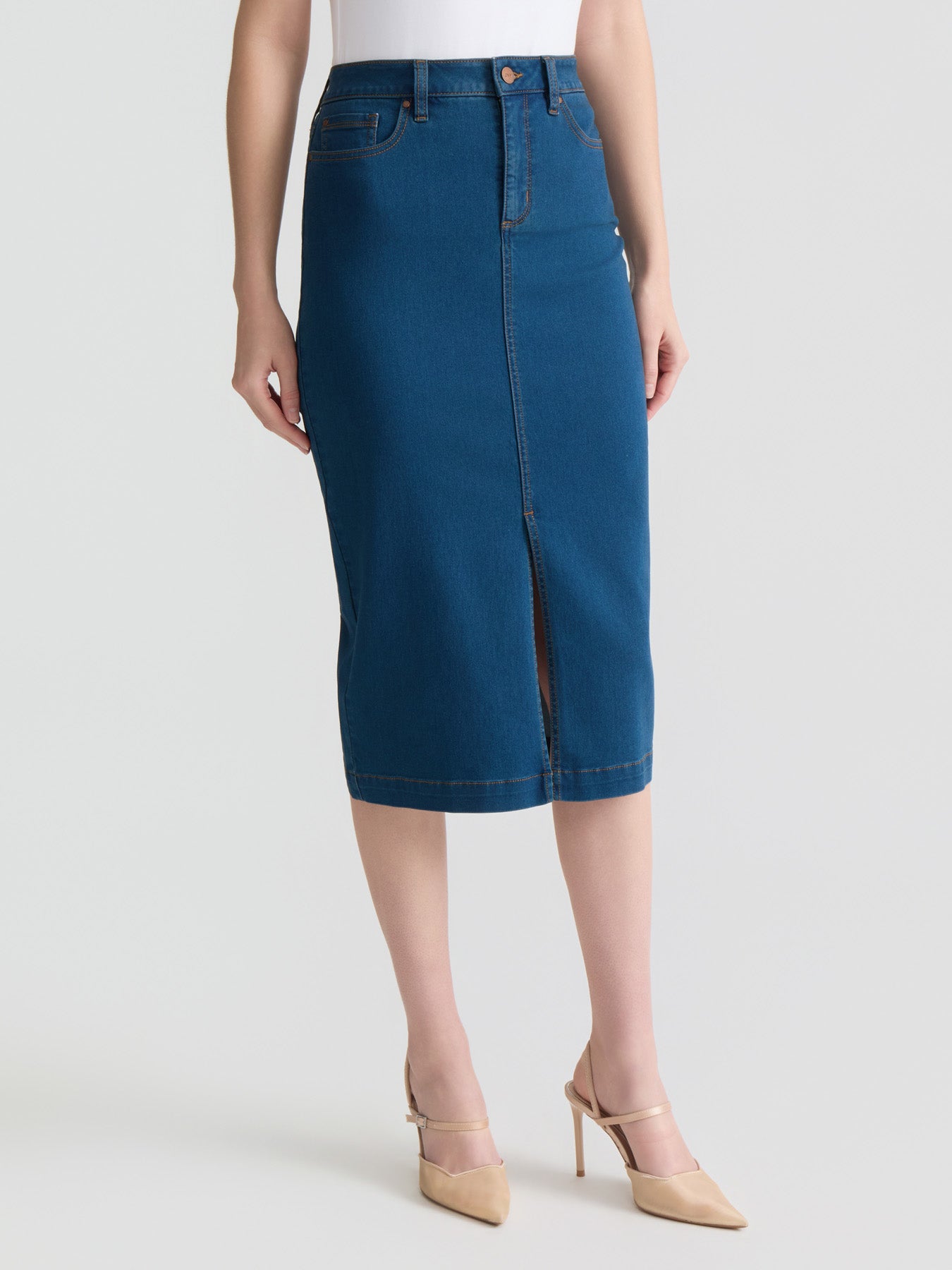 Midi Denim Front Slit Skirt, Phoenix Wash - Image 2