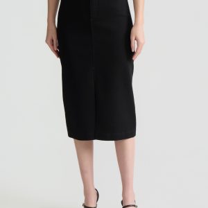 Midi Denim Front Slit Skirt, Onyx Wash