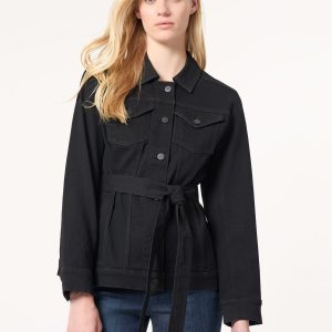 Denim Belted Button-Front Jacket, Onyx Wash