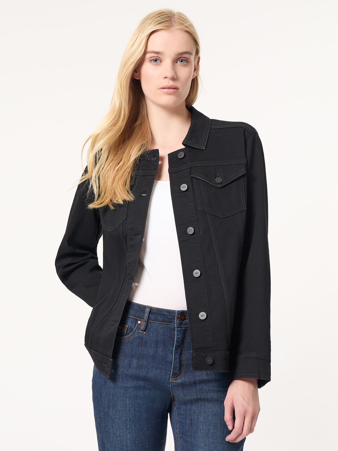 Denim Belted Button-Front Jacket, Onyx Wash - Image 2