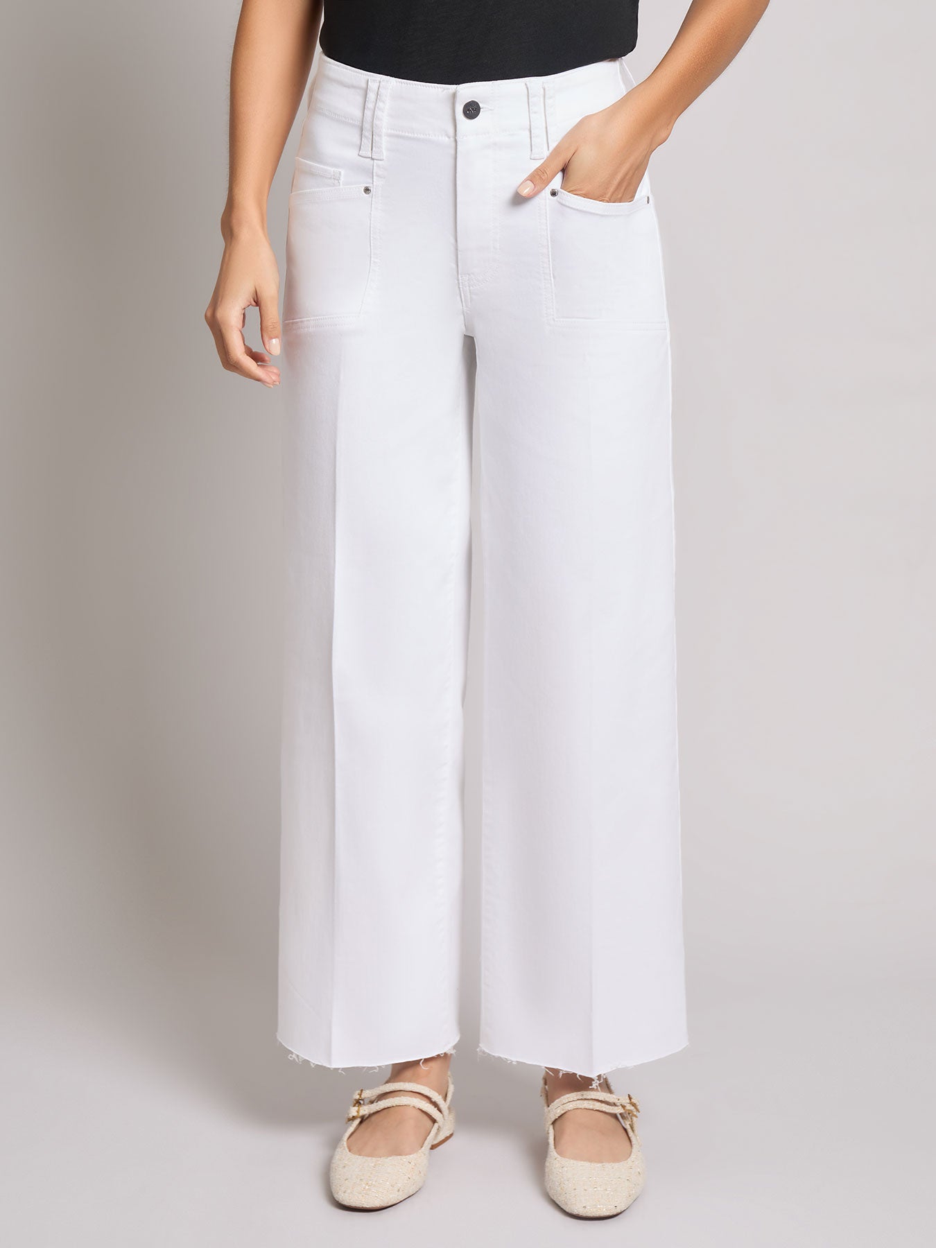 Patch Pocket Wide Leg Denim, Soft White