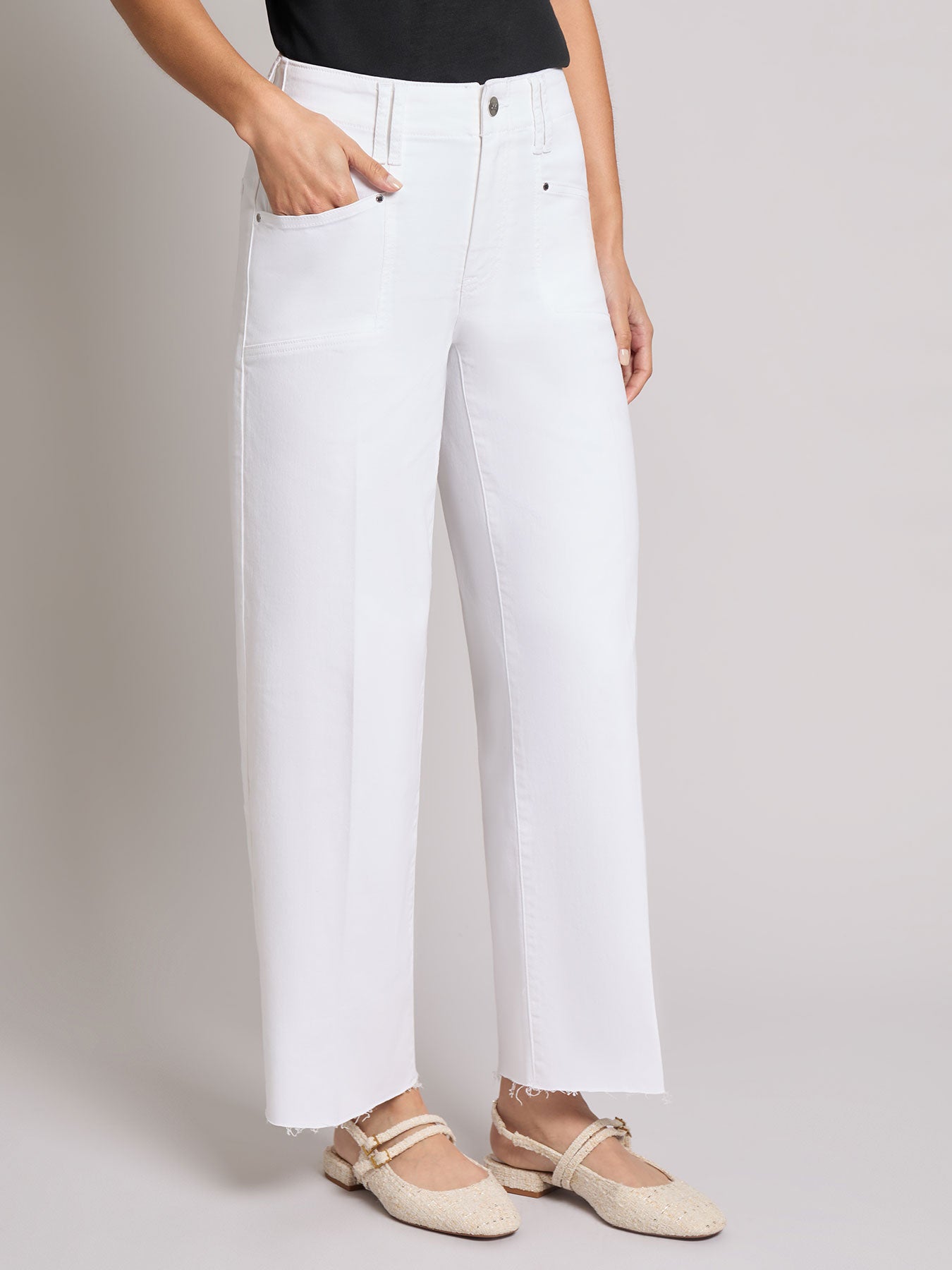 Patch Pocket Wide Leg Denim, Soft White - Image 2