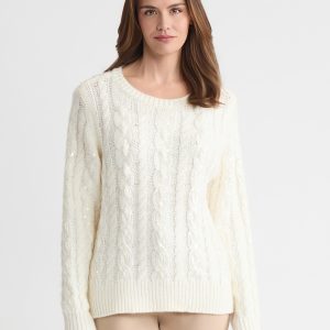 Petite Sequin Cable Knit Crewneck Sweater