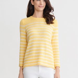 Petite Striped Open Crew Neck Sweater