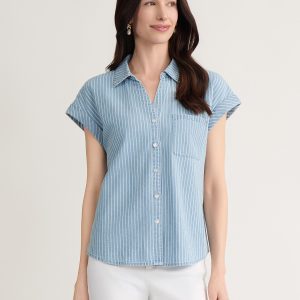 Short Sleeve Button Front Shirt, Chambray