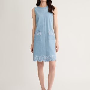 Embroidered Sleeveless Denim Dress