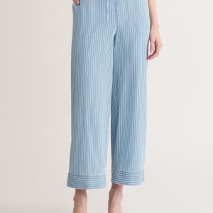 Striped Cropped Straight Leg Pants, Chambray