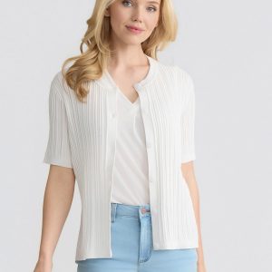 Petite Sutton Short Sleeve Cardigan, Pointelle Knit