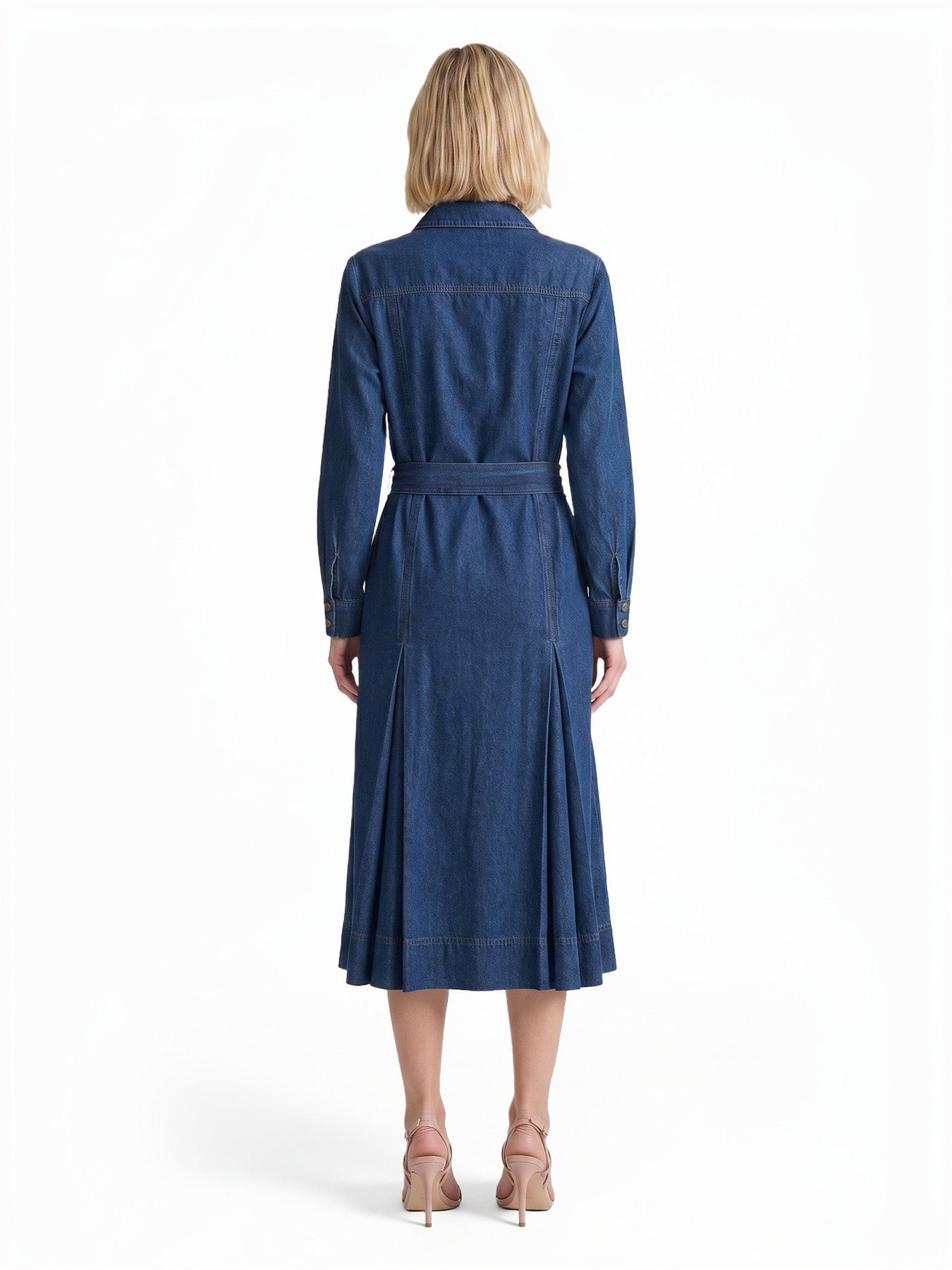 A-Line Button-Up Shirt Dress, Chambray - Image 4