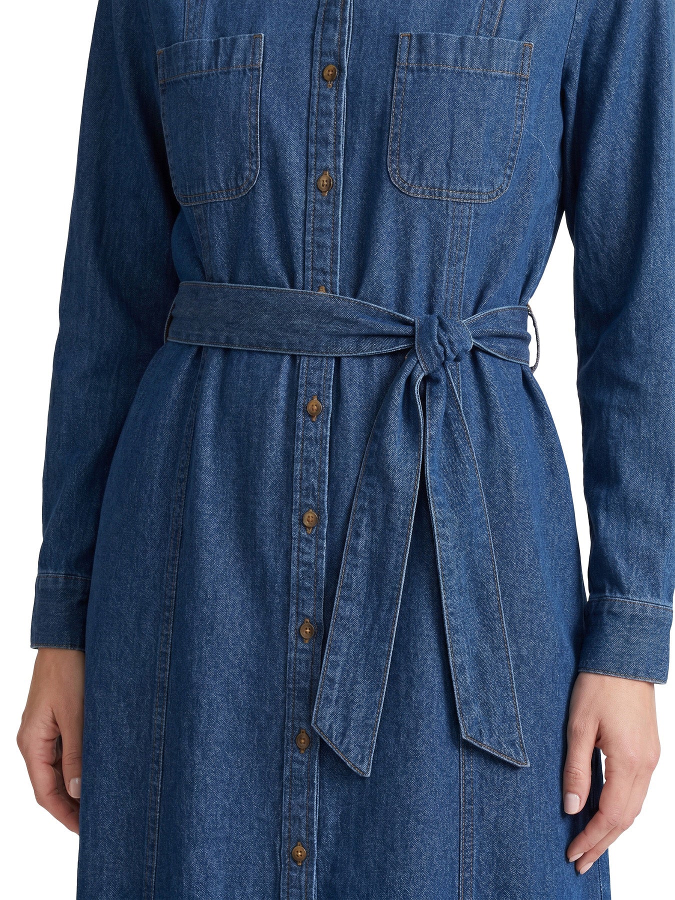 A-Line Button-Up Shirt Dress, Chambray - Image 3