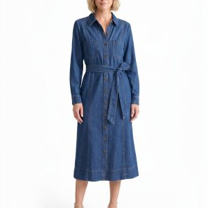 A-Line Button-Up Shirt Dress, Chambray