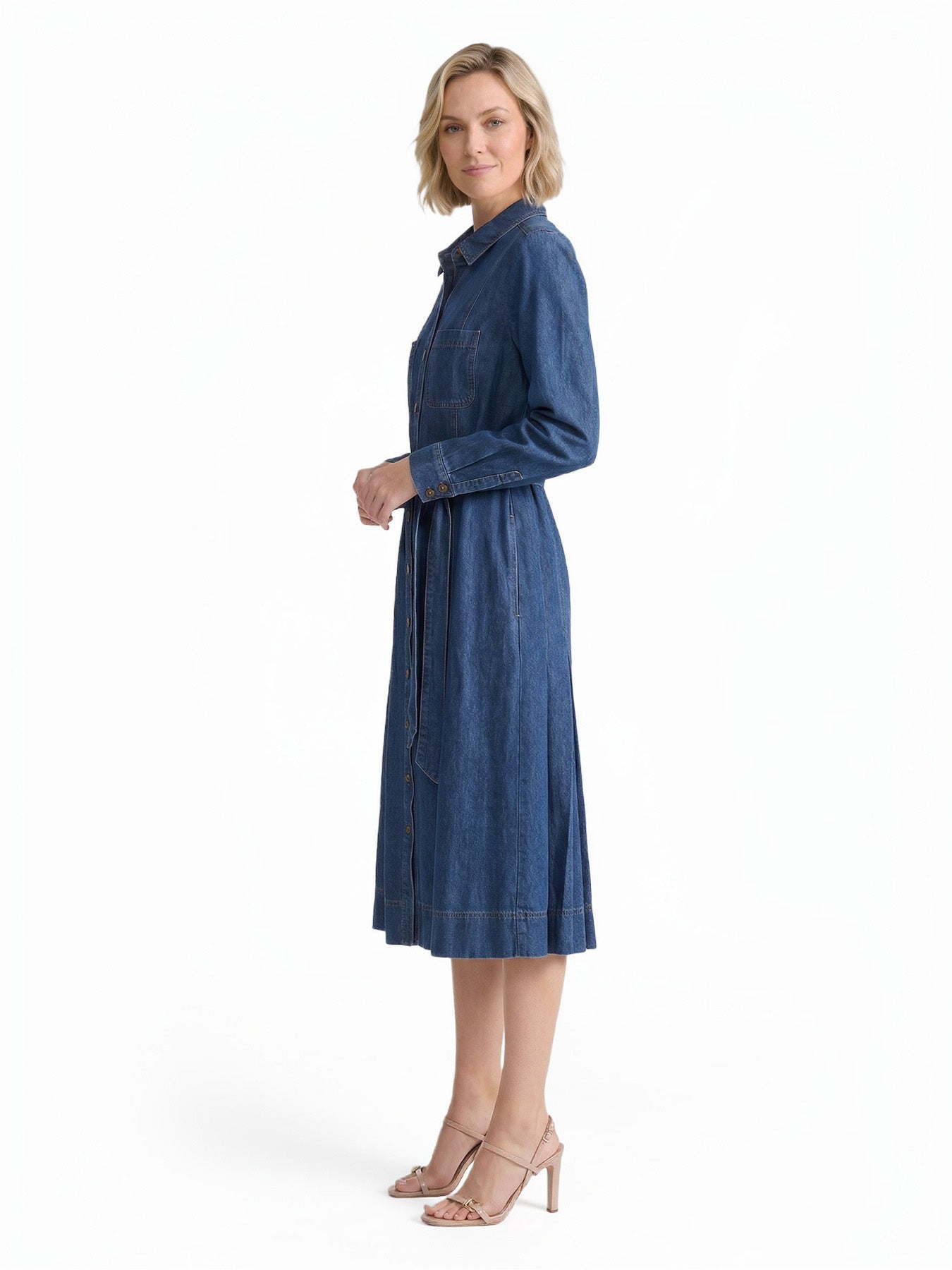 A-Line Button-Up Shirt Dress, Chambray - Image 2