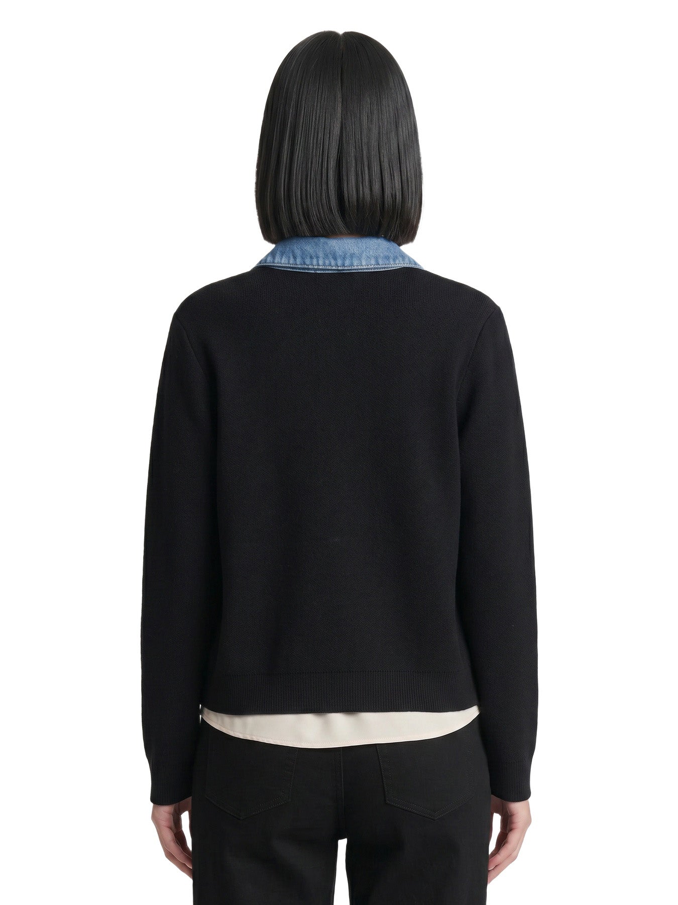 Denim Collared Cardigan, Cotton Blend - Image 5