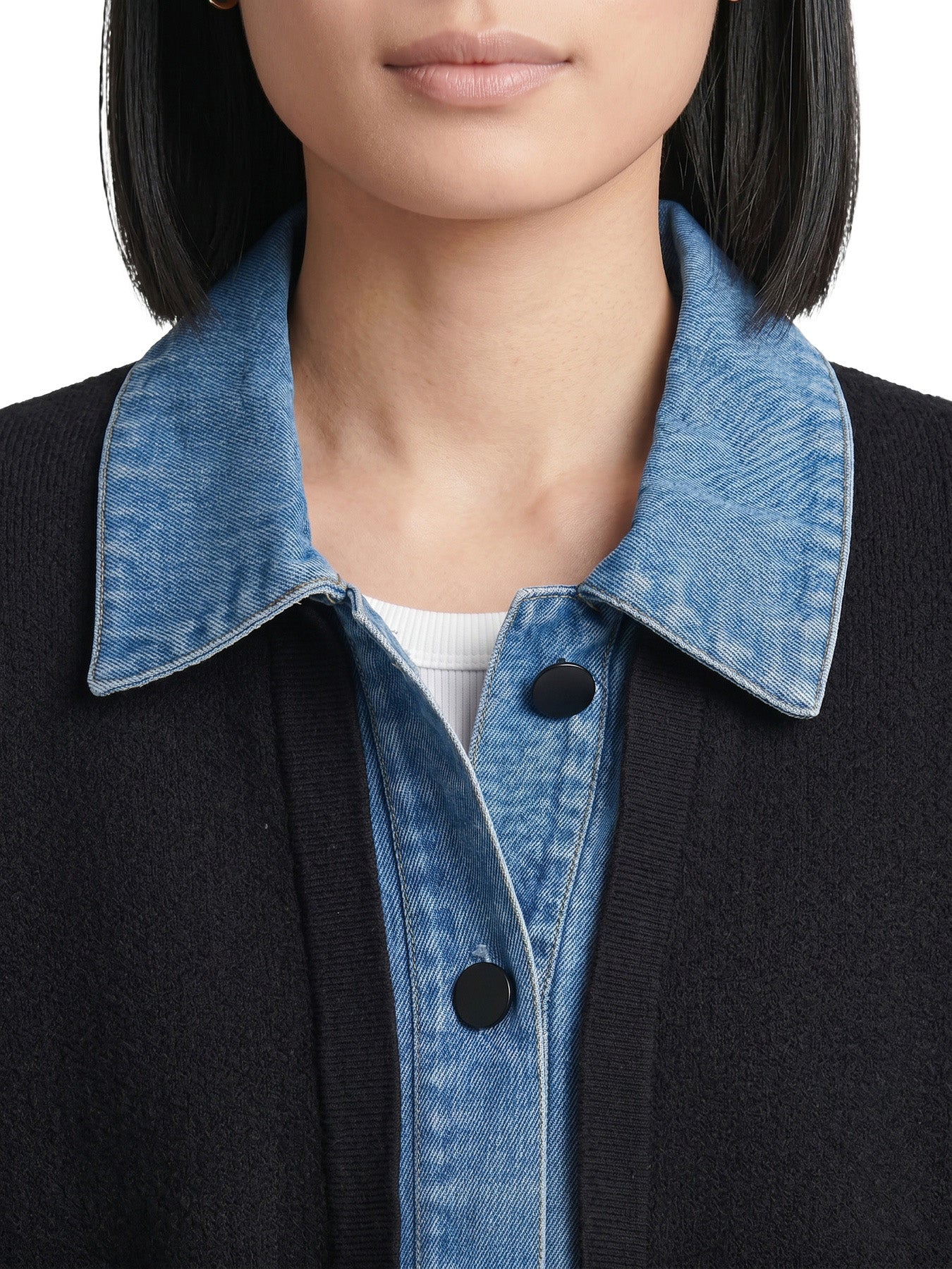 Denim Collared Cardigan, Cotton Blend - Image 4