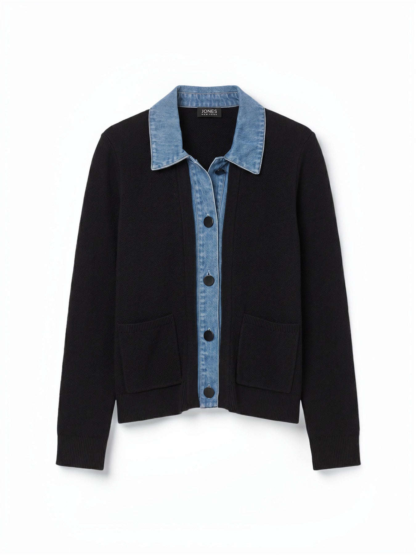 Denim Collared Cardigan, Cotton Blend - Image 7