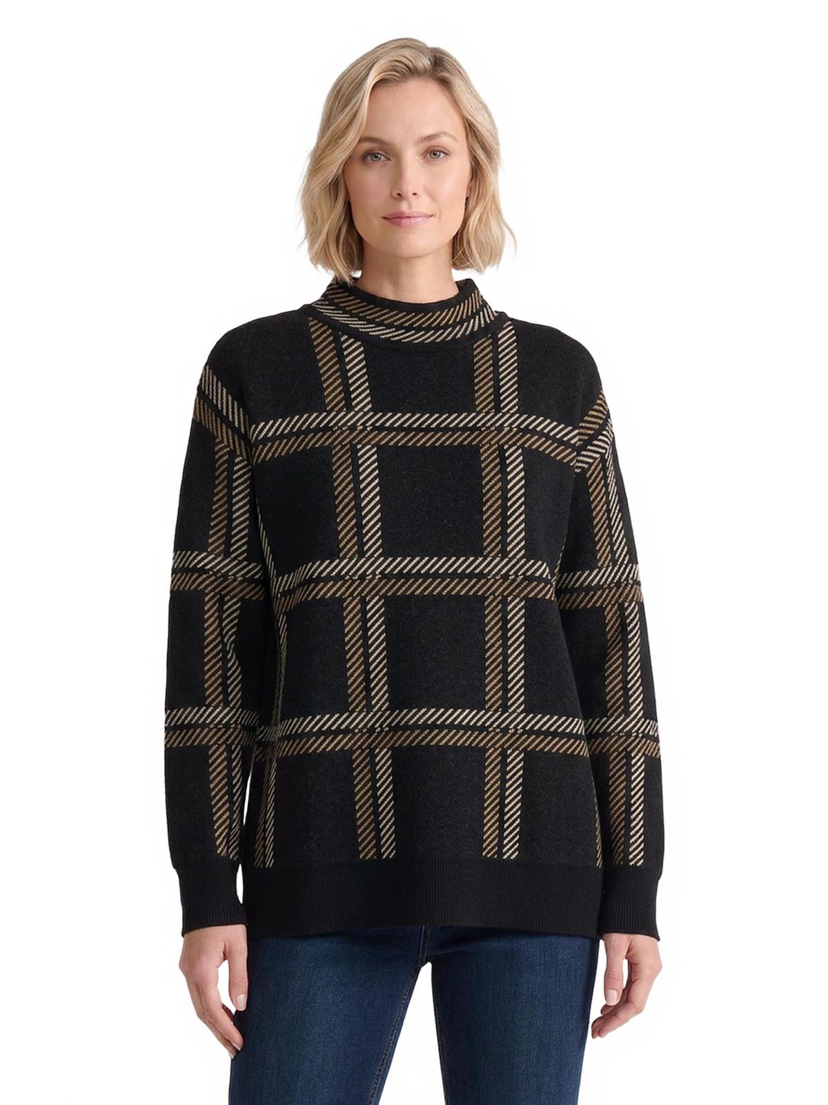 Plaid Mock Neck Sweater