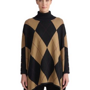 Argyle Diamond Turtleneck Poncho