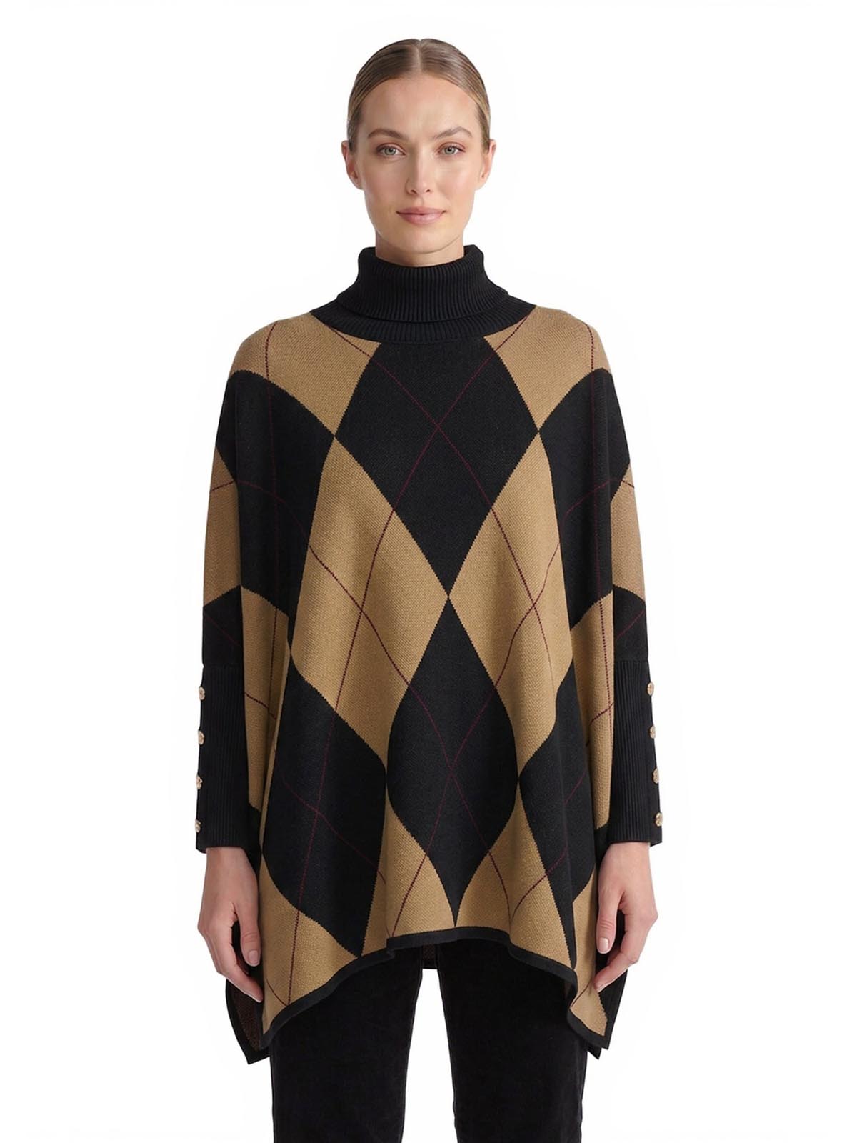 Argyle Diamond Turtleneck Poncho