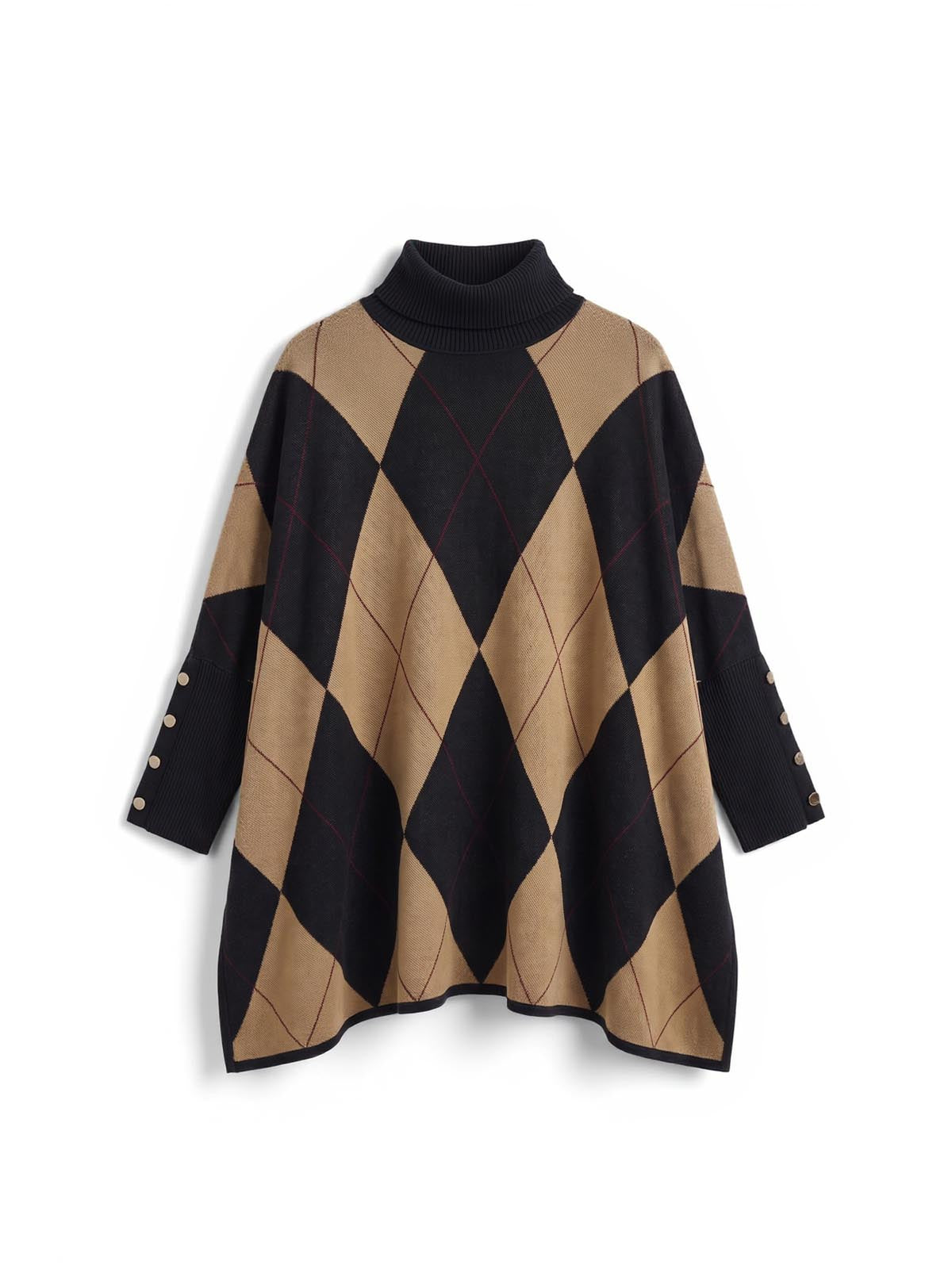 Argyle Diamond Turtleneck Poncho - Image 4
