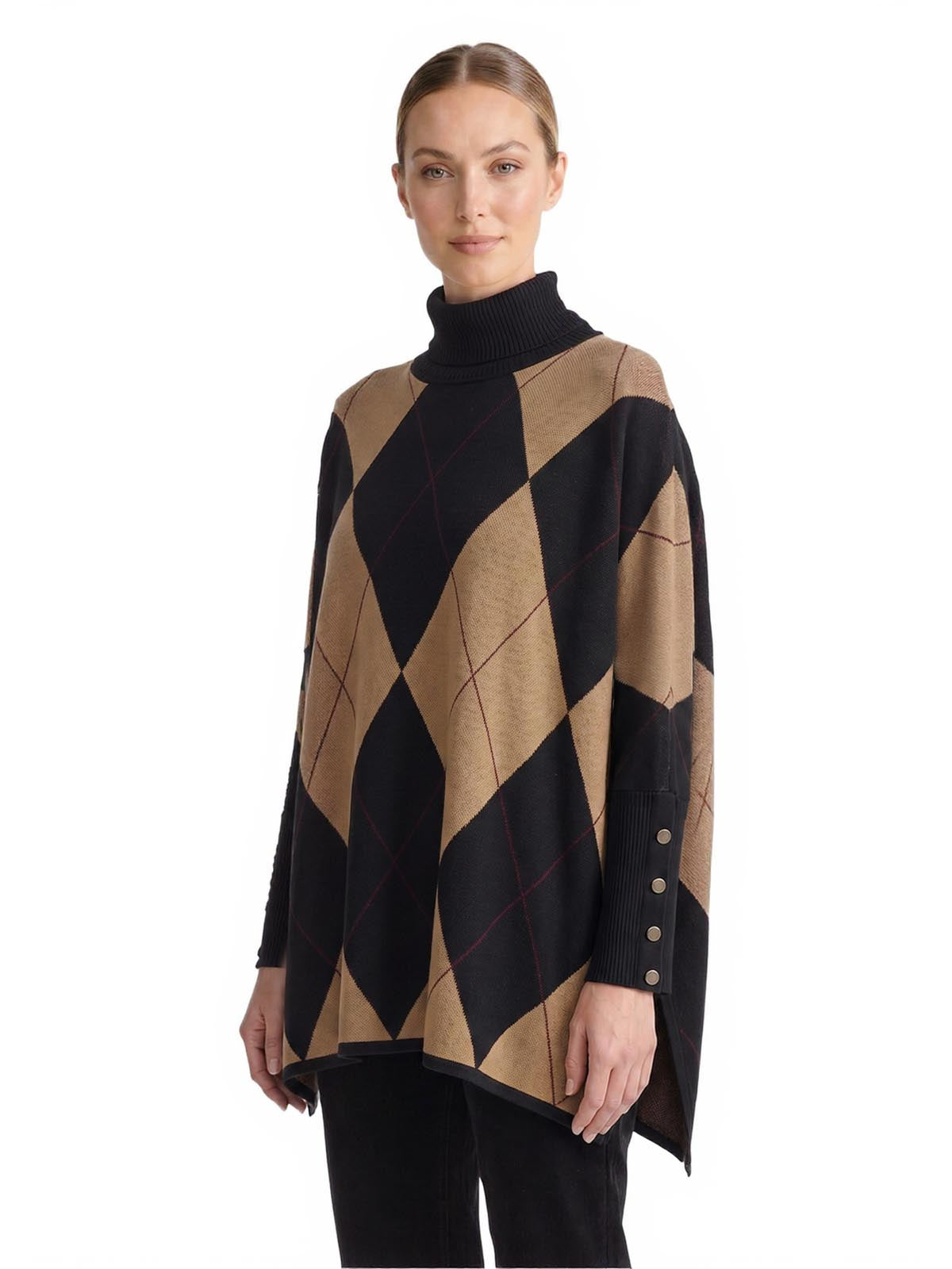 Argyle Diamond Turtleneck Poncho - Image 2