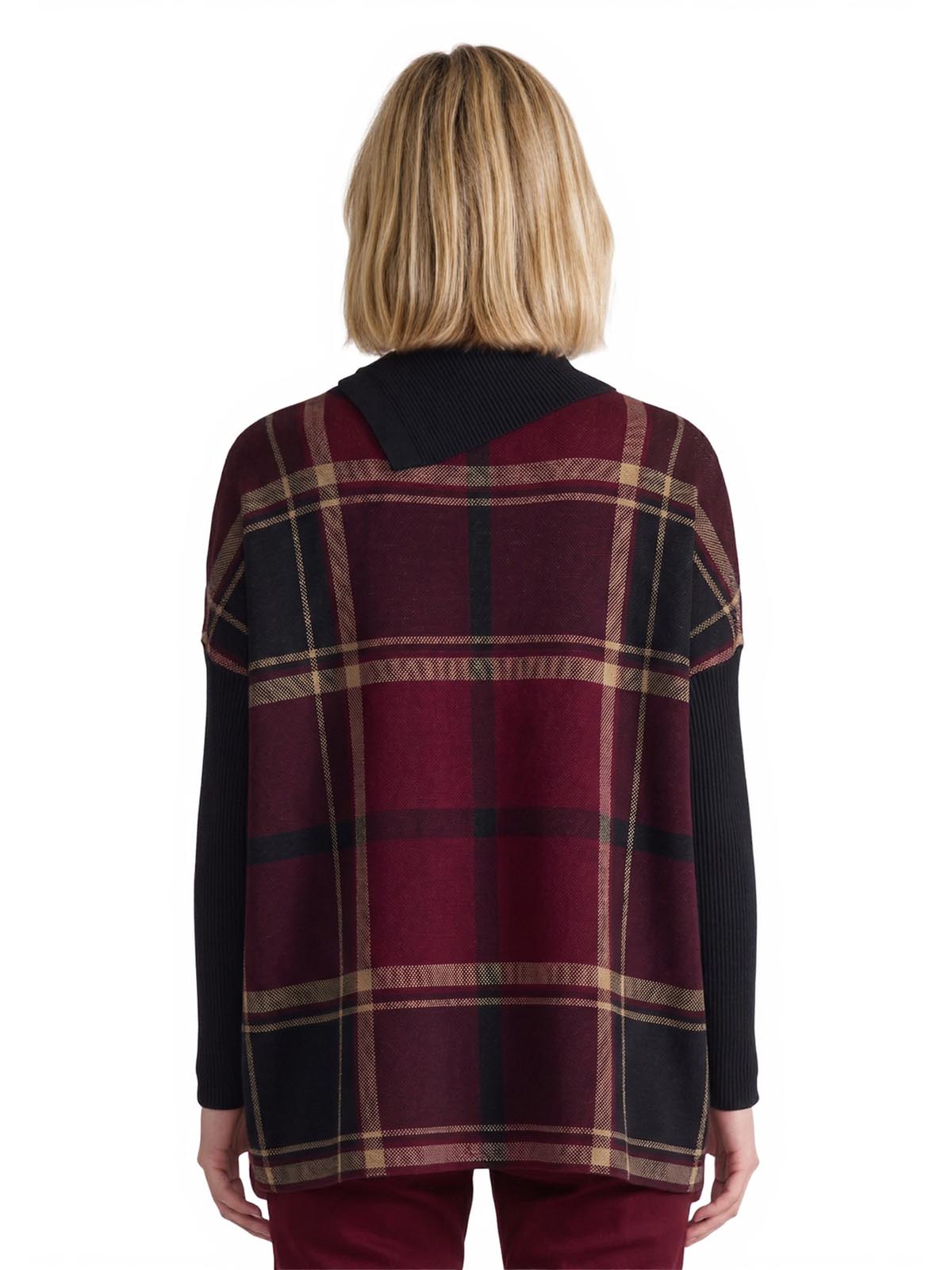 Plaid Split Neck Poncho - Image 4