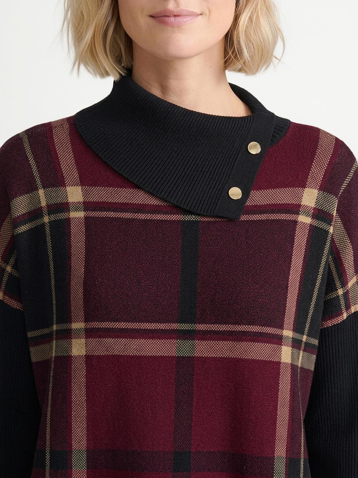 Plaid Split Neck Poncho - Image 3