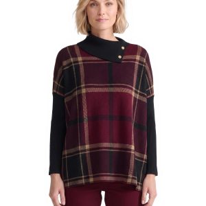Plaid Split Neck Poncho