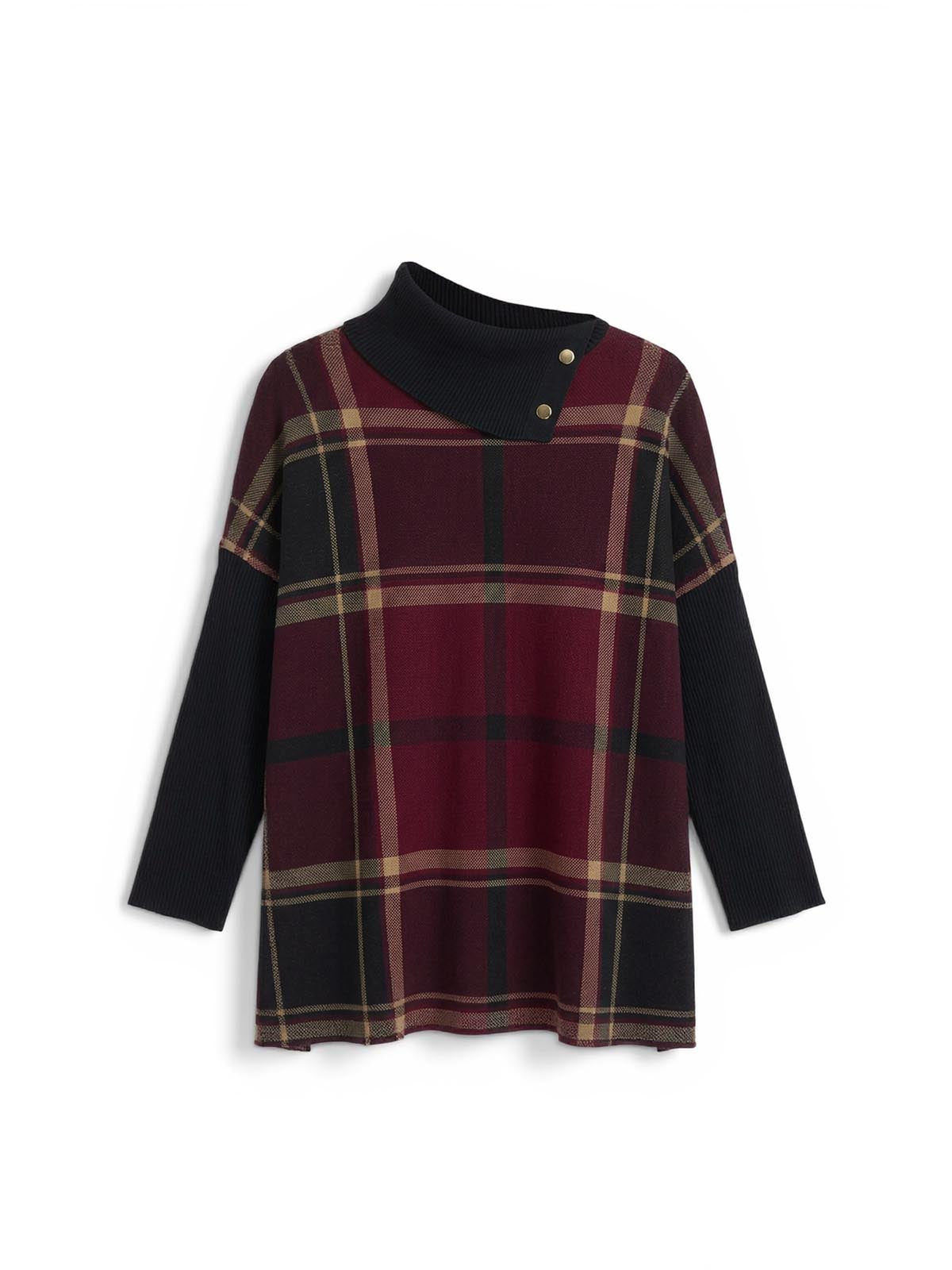 Plaid Split Neck Poncho - Image 5