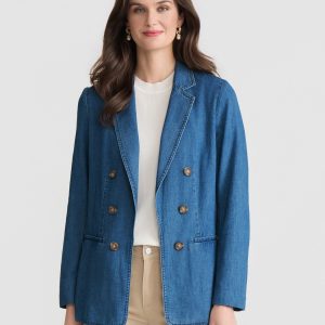 Faux Double Breasted Jacket, Stretch Denim
