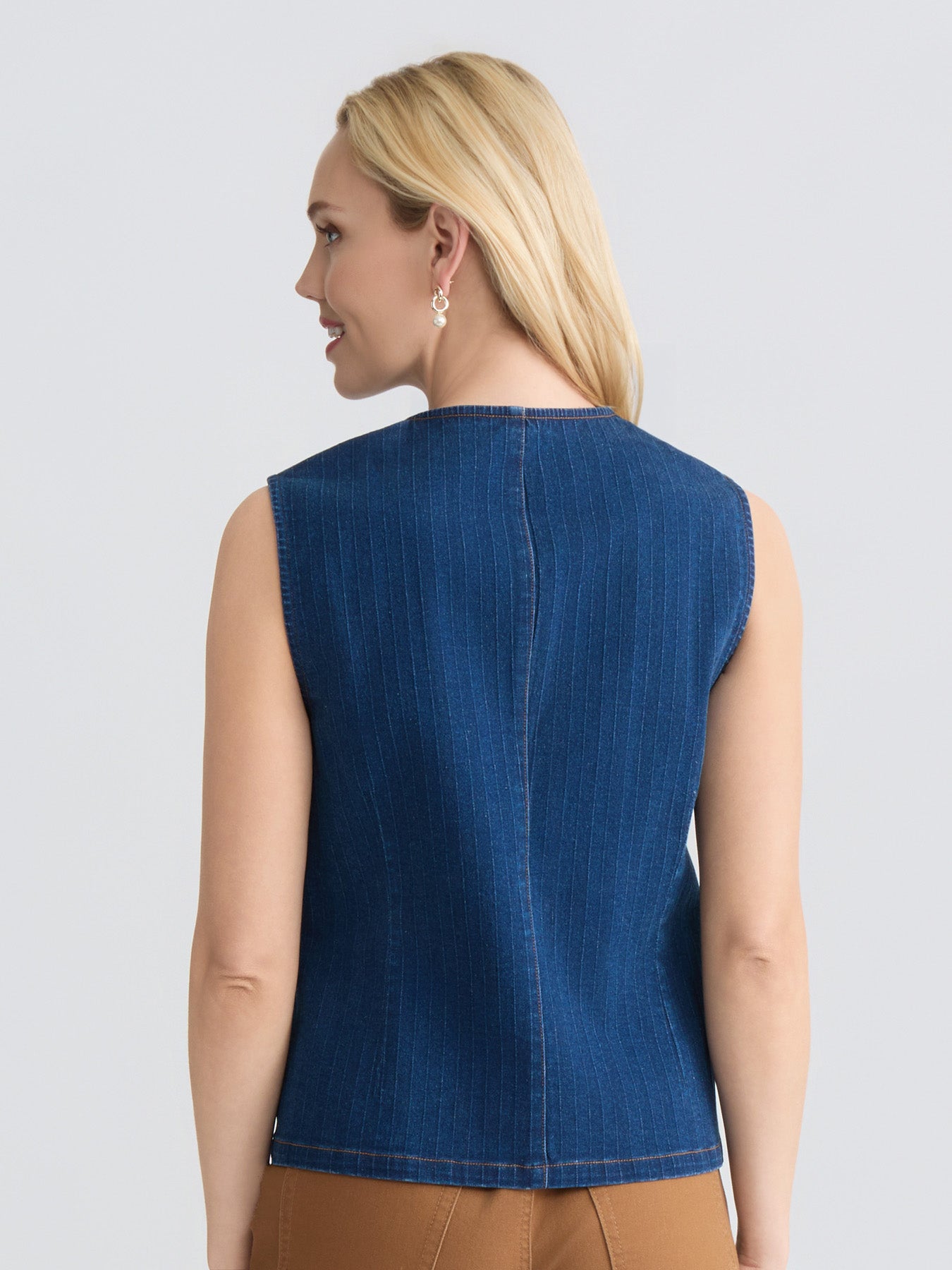Woven Stripe Denim Vest, Phoenix Wash - Image 4