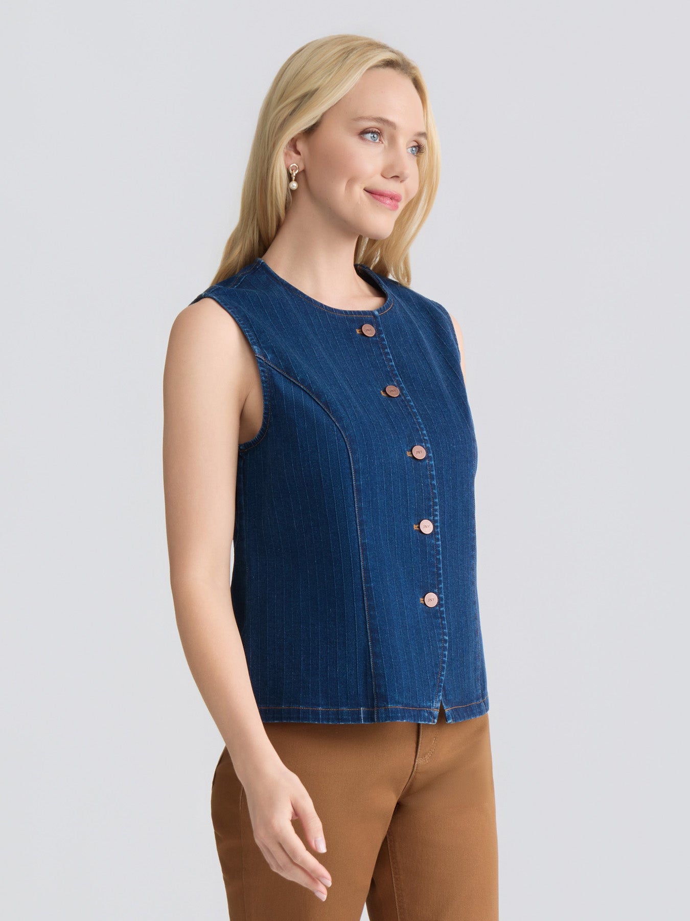 Woven Stripe Denim Vest, Phoenix Wash - Image 2