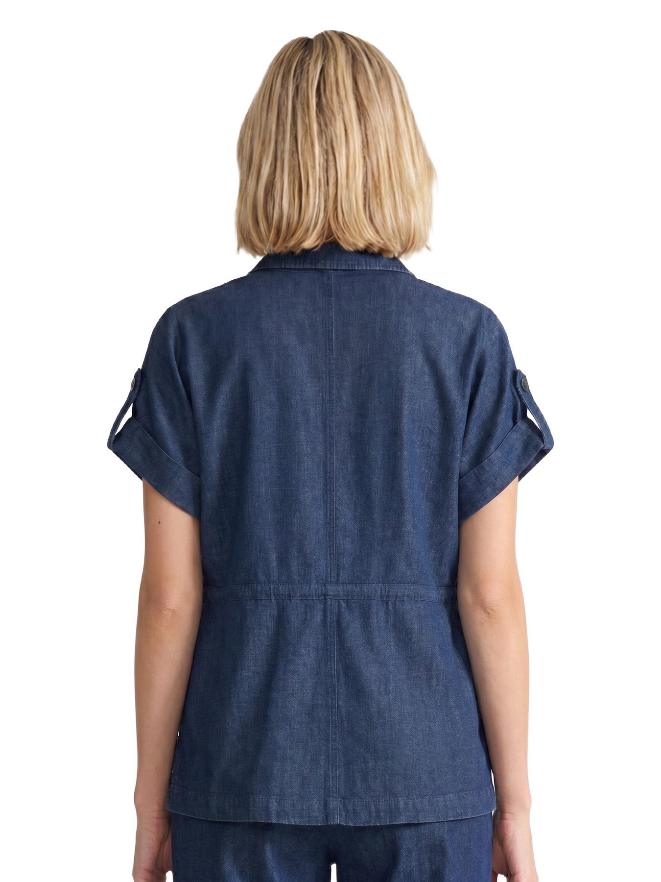 Cinch Waist Button Down Shirt, Stretch Denim - Image 4