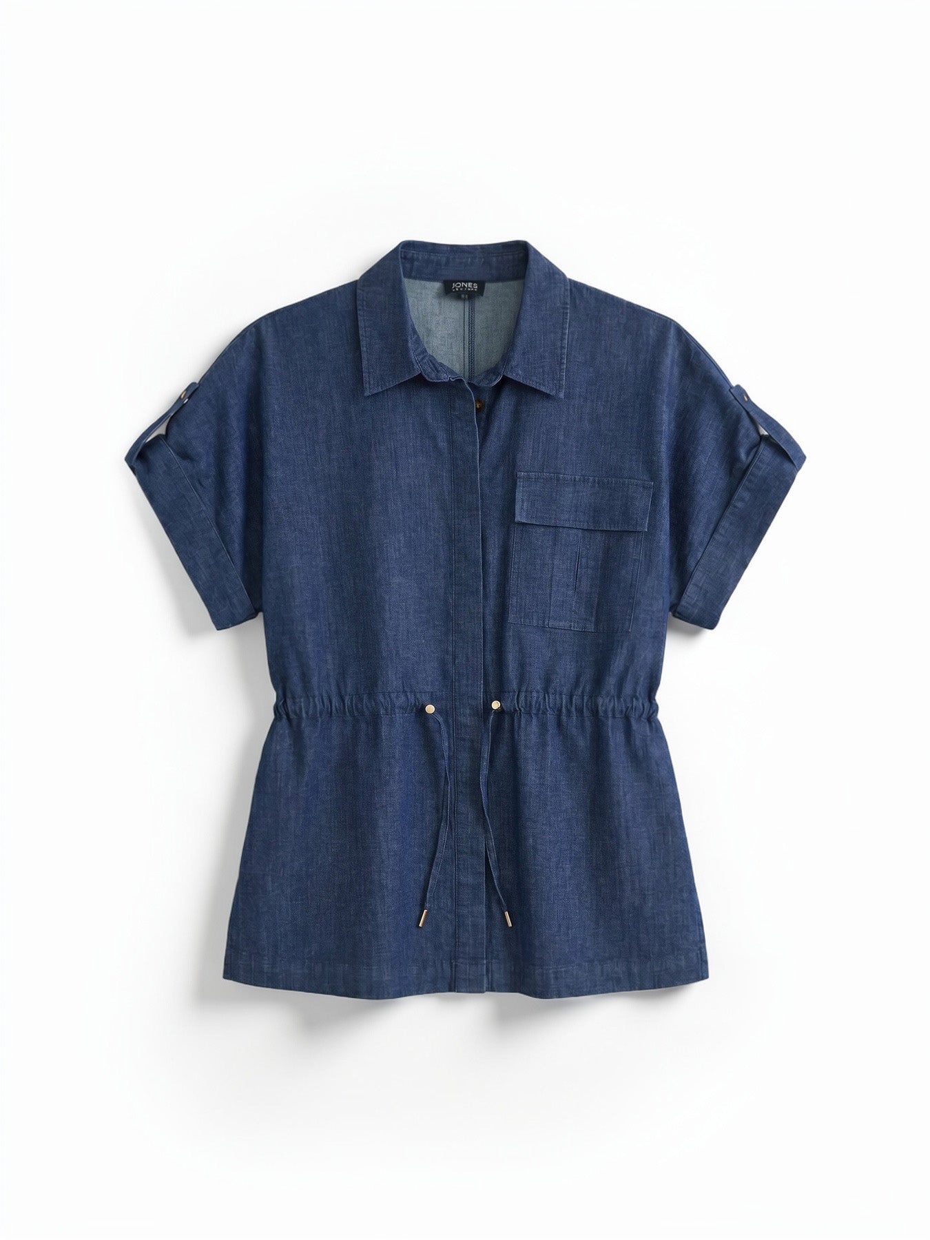 Cinch Waist Button Down Shirt, Stretch Denim - Image 6